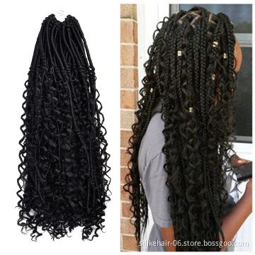 Hot Selling Black 20 Inch Hippie Locs Boho Style Faux Locs With Curly Hair Goddess Locs Crochet Synthetic Braids Hair Extensions